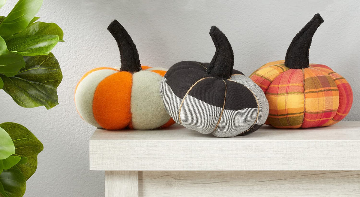 Feltona Pumpkin Figurine - Handmade Fabric, 6in