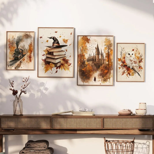 Owlbury Autumn Print Set - Four Retro Canvas Panels