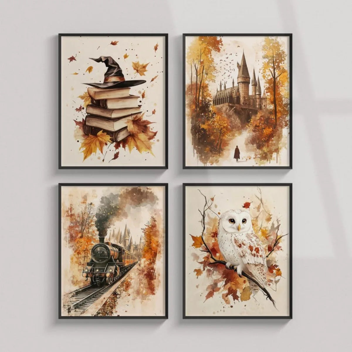 Owlbury Autumn Print Set - Four Retro Canvas Panels