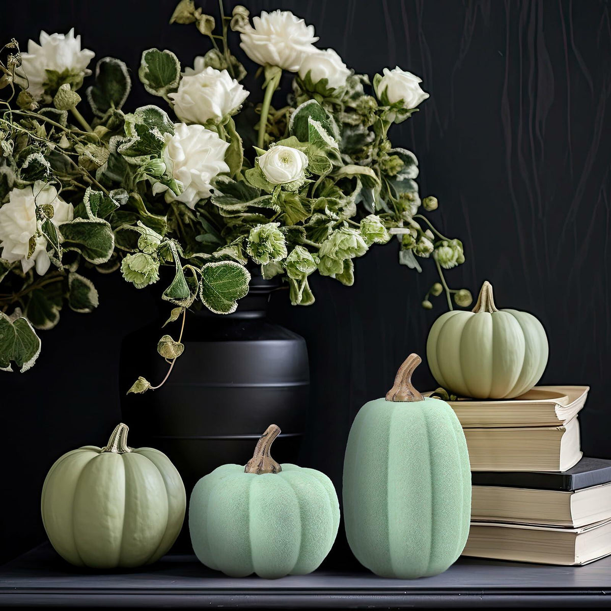 Velmoss Foam Pumpkins - Flocked Velvet Pair, Green