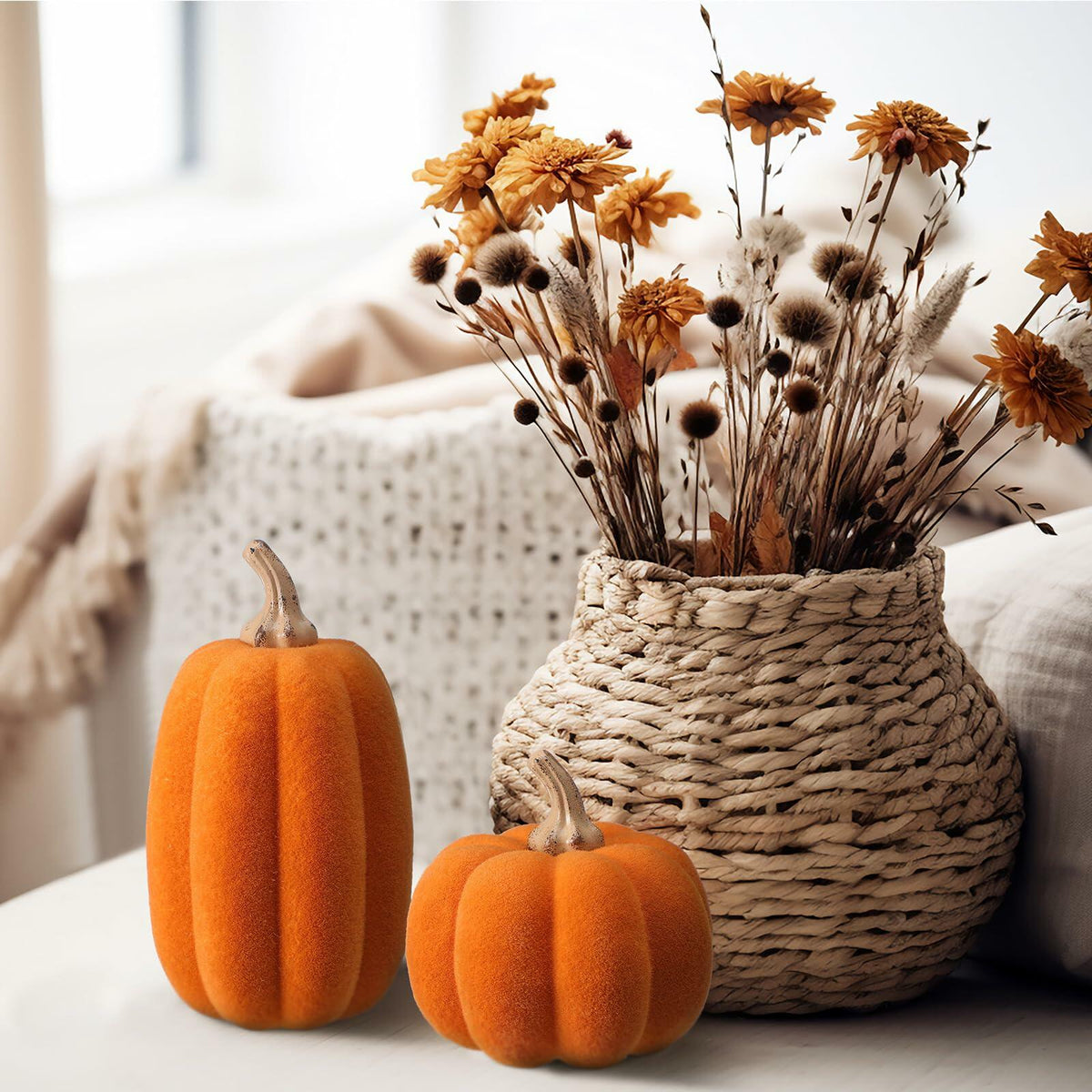 Velmoss Foam Pumpkins - Flocked Velvet Pair, Orange