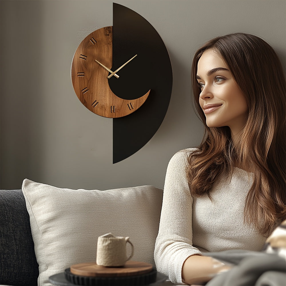Half-Moon Wooden Wall Clock