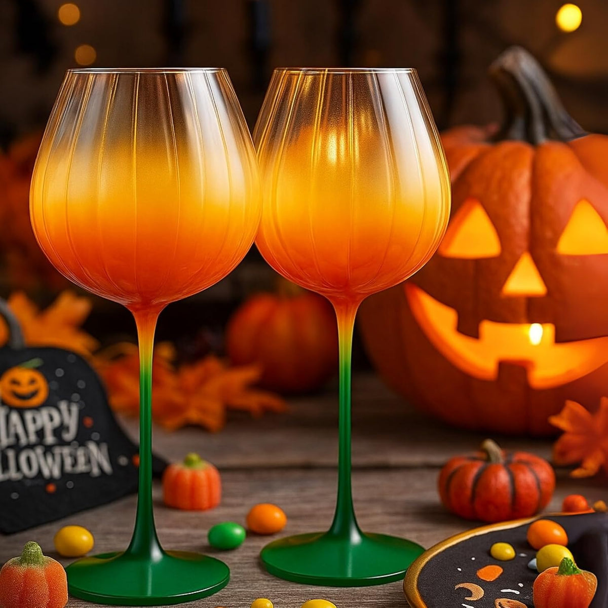 Vinello Wine Glasses - Pumpkin Stem Pair