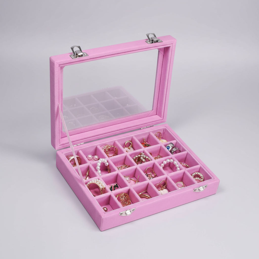 Velvet Jewelry Box with Glass Lid