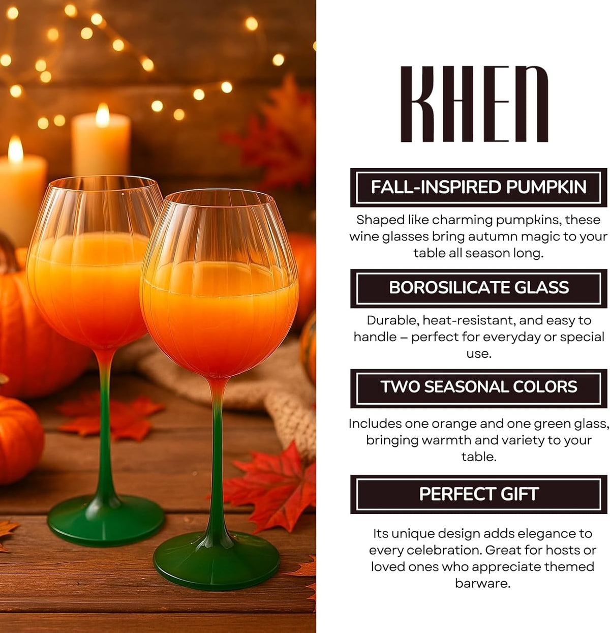 Vinello Wine Glasses - Pumpkin Stem Pair