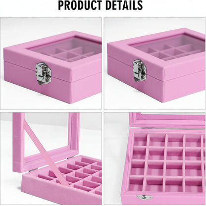 Velvet Jewelry Box with Glass Lid