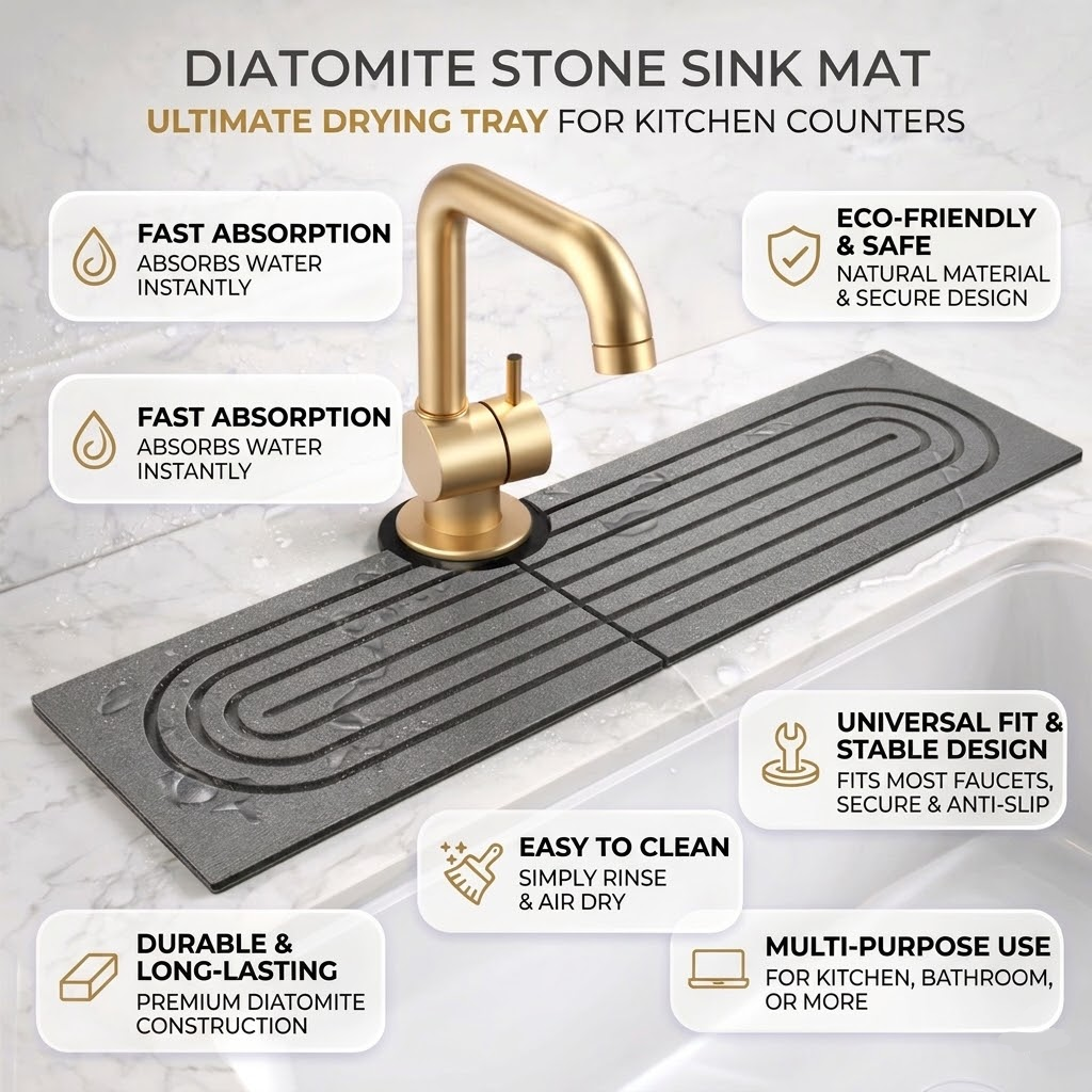 Diatomite Stone Sink Drying Mat