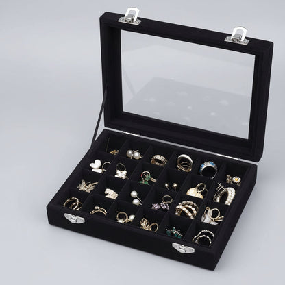 Velvet Jewelry Box with Glass Lid