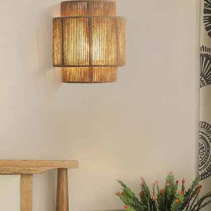 RattanGlow Handwoven Rattan Wall Lamp
