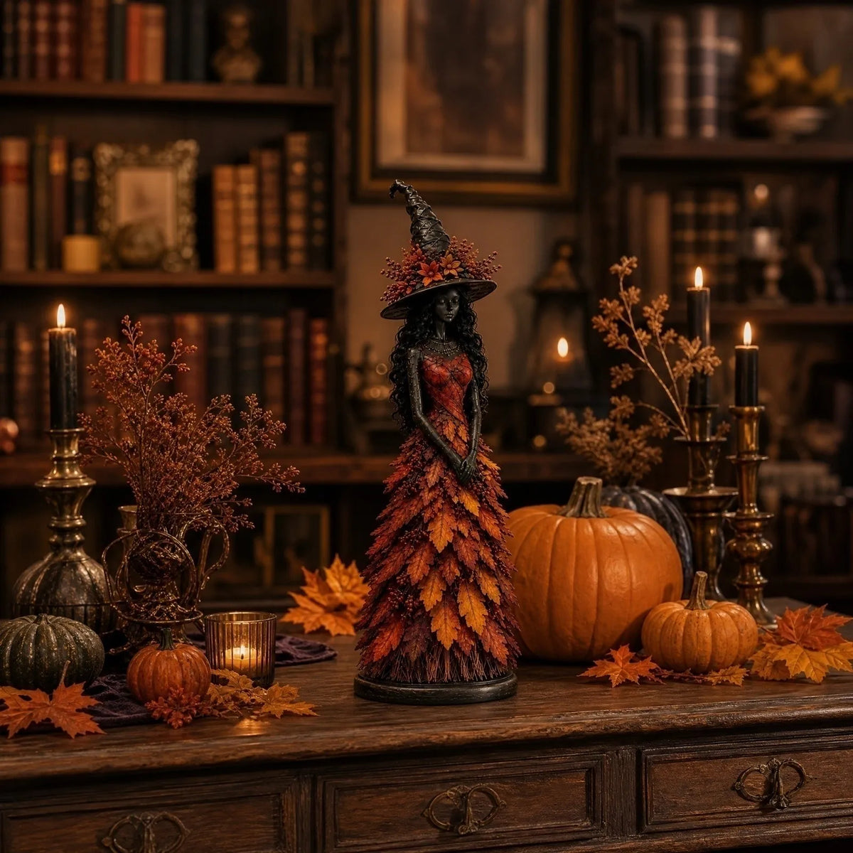 Selvane Leaf Figurine - Resin Statue with Witch Hat