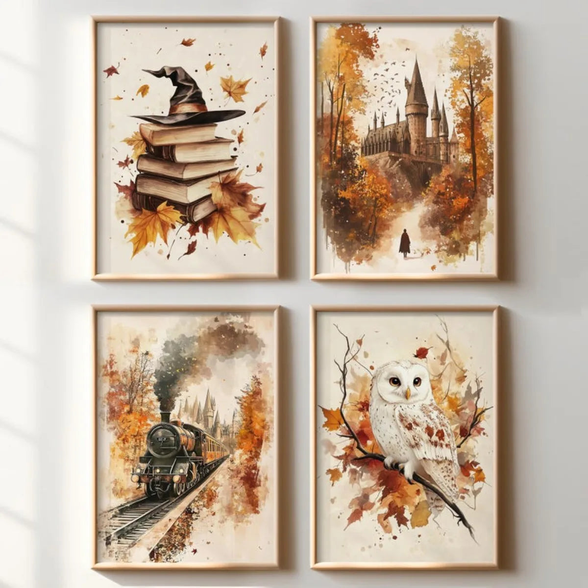 Owlbury Autumn Print Set - Four Retro Canvas Panels