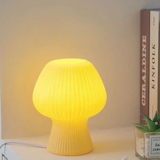 Tulieta Glass Desk Lamp - Ribbed Mushroom Shade
