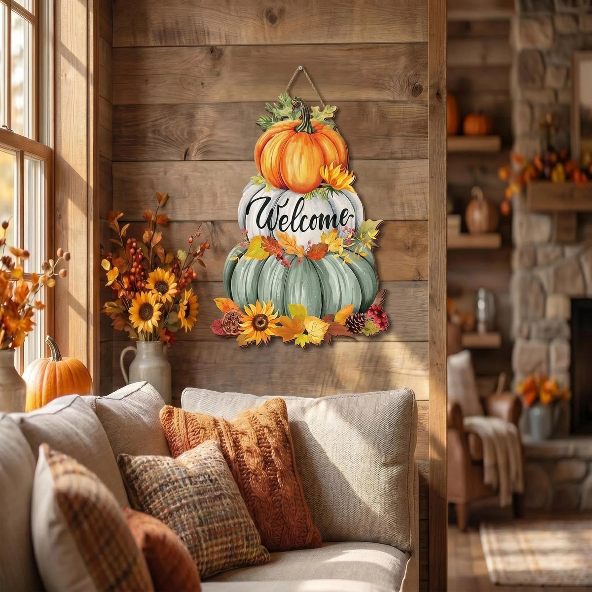 Woodmere Hanging Sign - Layered Pumpkin & Maple Plaque