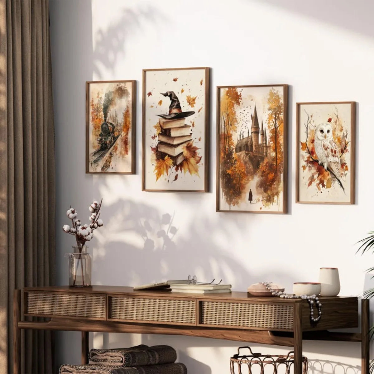 Owlbury Autumn Print Set - Four Retro Canvas Panels
