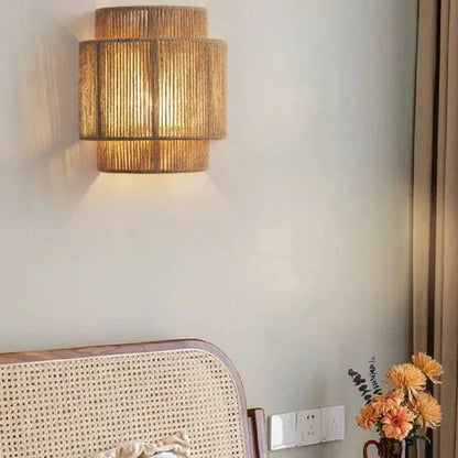 RattanGlow Handwoven Rattan Wall Lamp