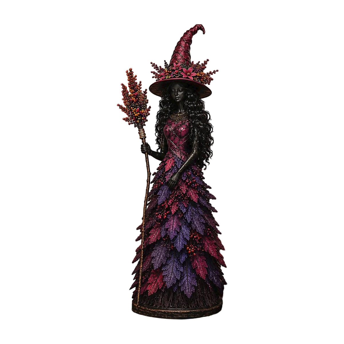 Selvane Leaf Figurine - Resin Statue with Witch Hat
