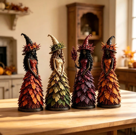 Selvane Leaf Figurine - Resin Statue with Witch Hat