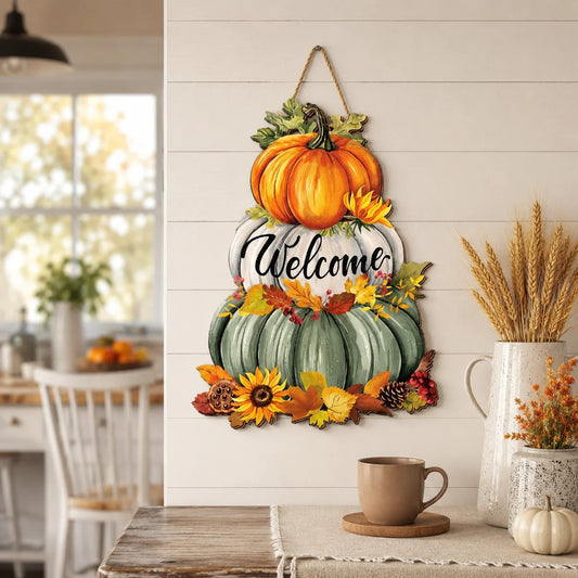 Woodmere Hanging Sign - Layered Pumpkin & Maple Plaque