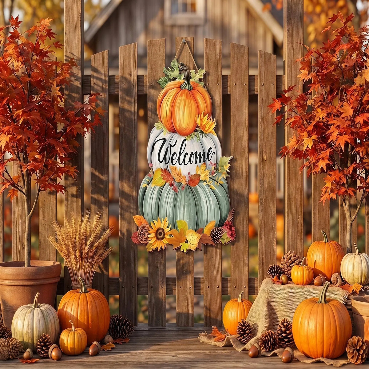 Woodmere Hanging Sign - Layered Pumpkin & Maple Plaque