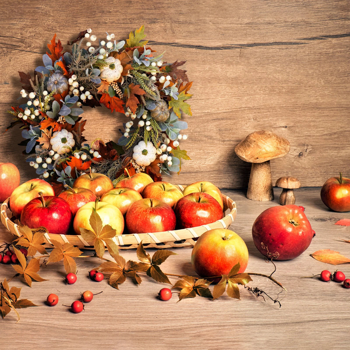 Rowanne Harvest Wreath - Rattan Base, Cone & Berry