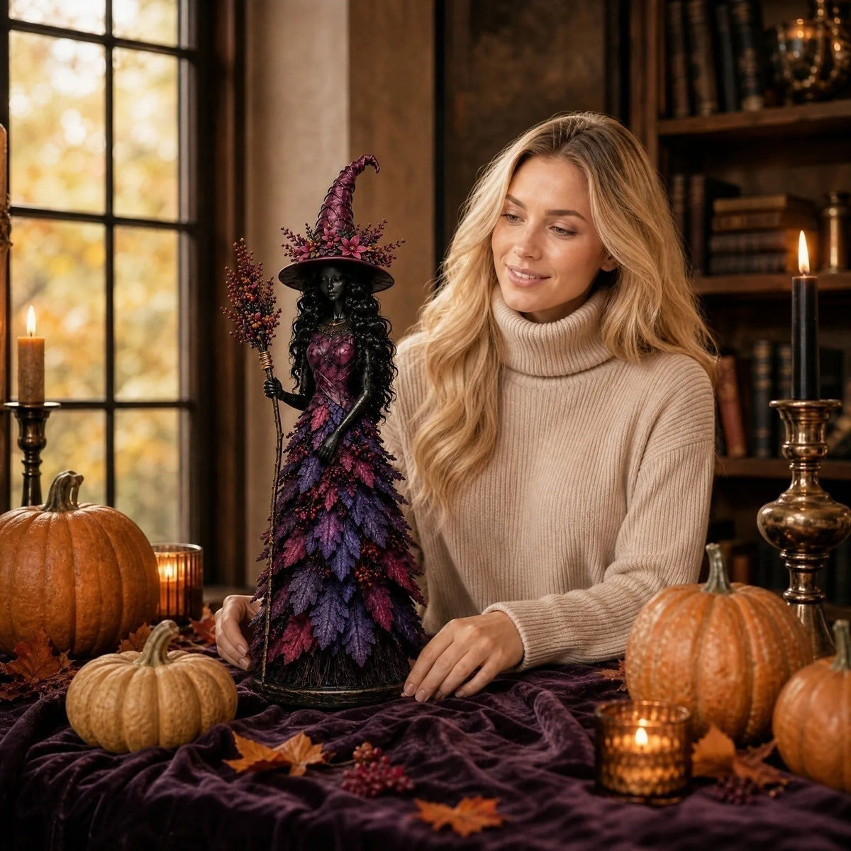 Selvane Leaf Figurine - Resin Statue with Witch Hat
