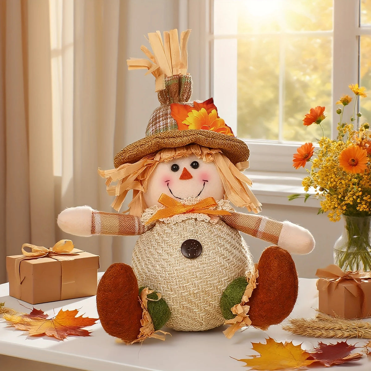 Havren Harvest Scarecrow - Plaid & Sunflower Figure