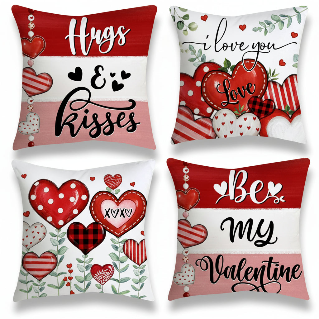 Heart Print Pillow Covers, Set of Four