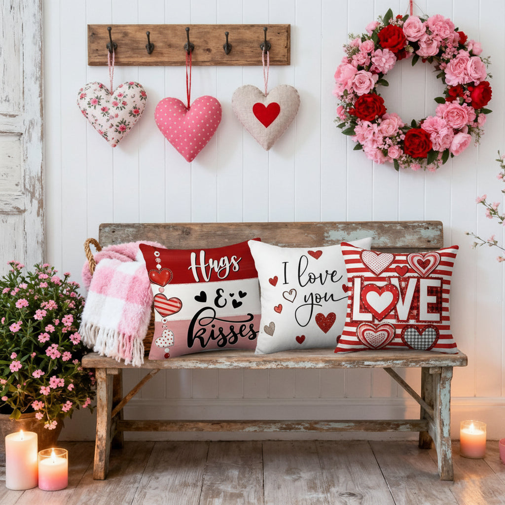 Heart Print Pillow Covers, Set of Four