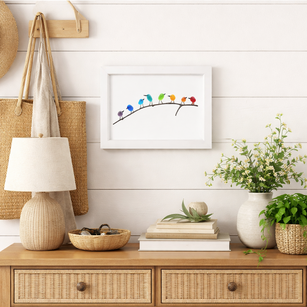 Sea Glass Bird Wall Art Frame