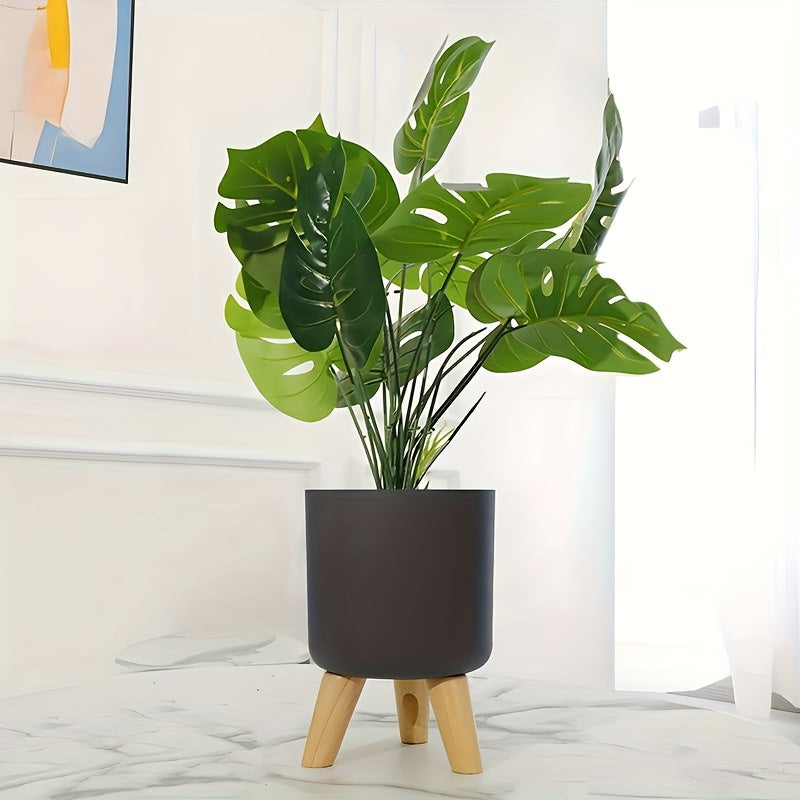 Modern Round Planter with Wooden Legs