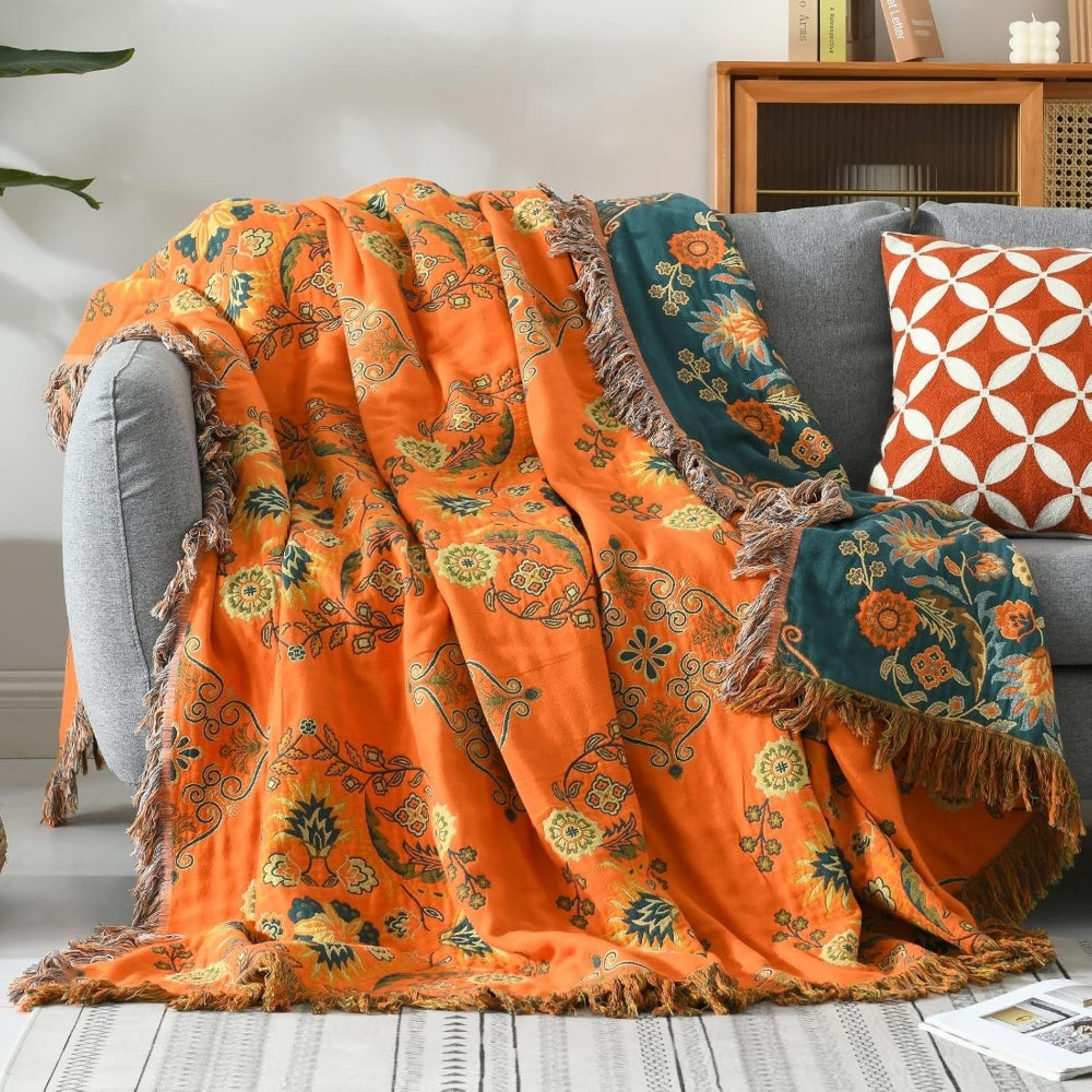 Reversible Fringe Cotton Throw