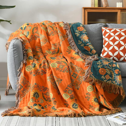Reversible Fringe Cotton Throw