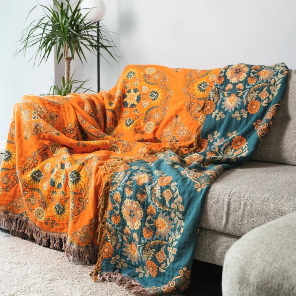 Reversible Fringe Cotton Throw