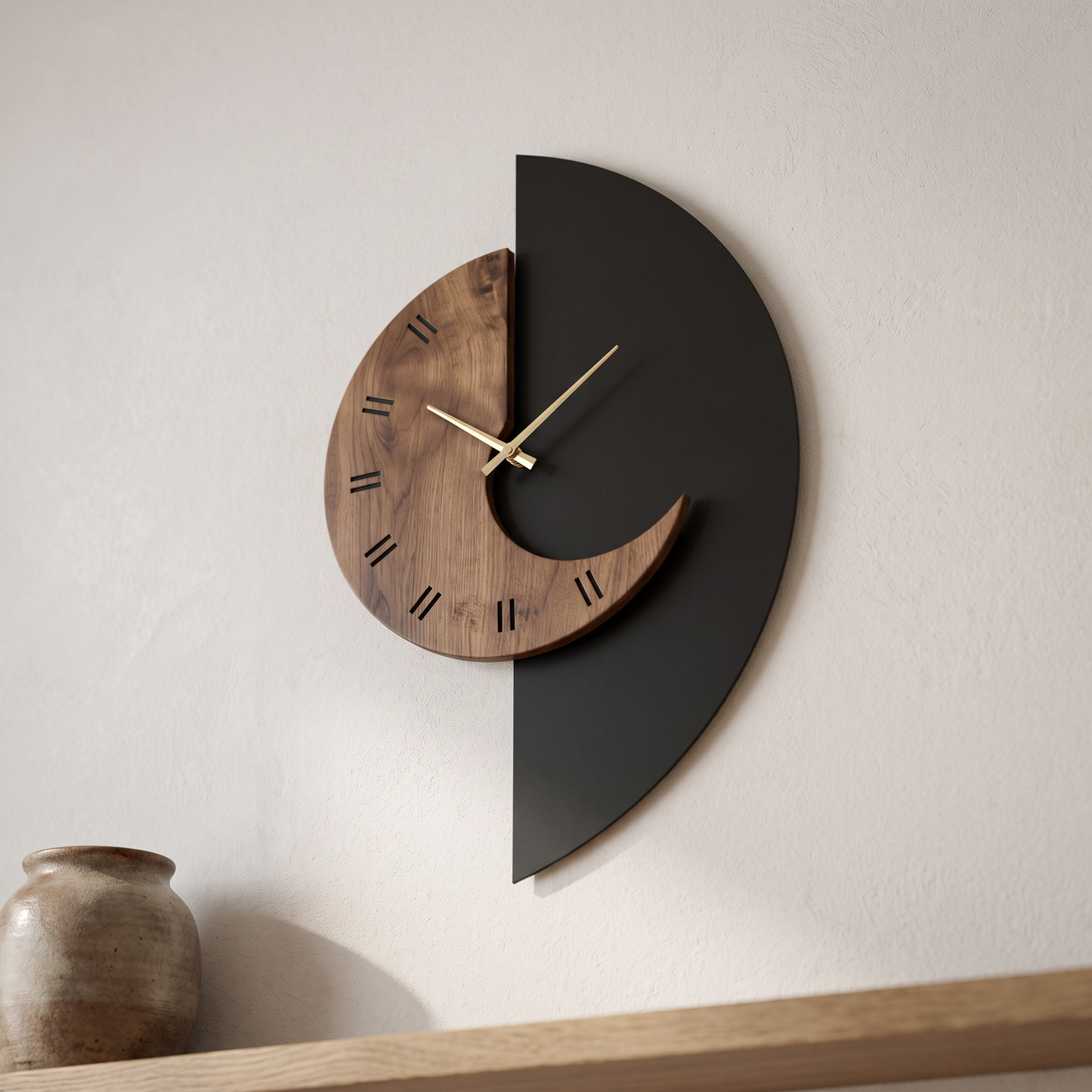 Half-Moon Wooden Wall Clock