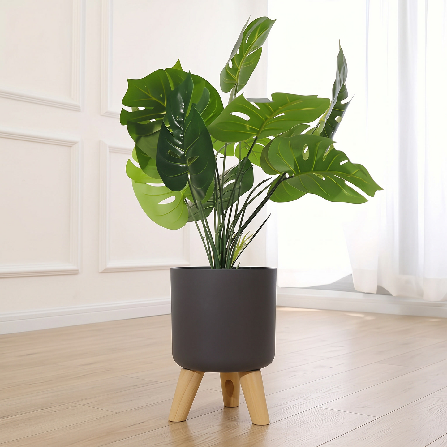 Modern Round Planter with Wooden Legs