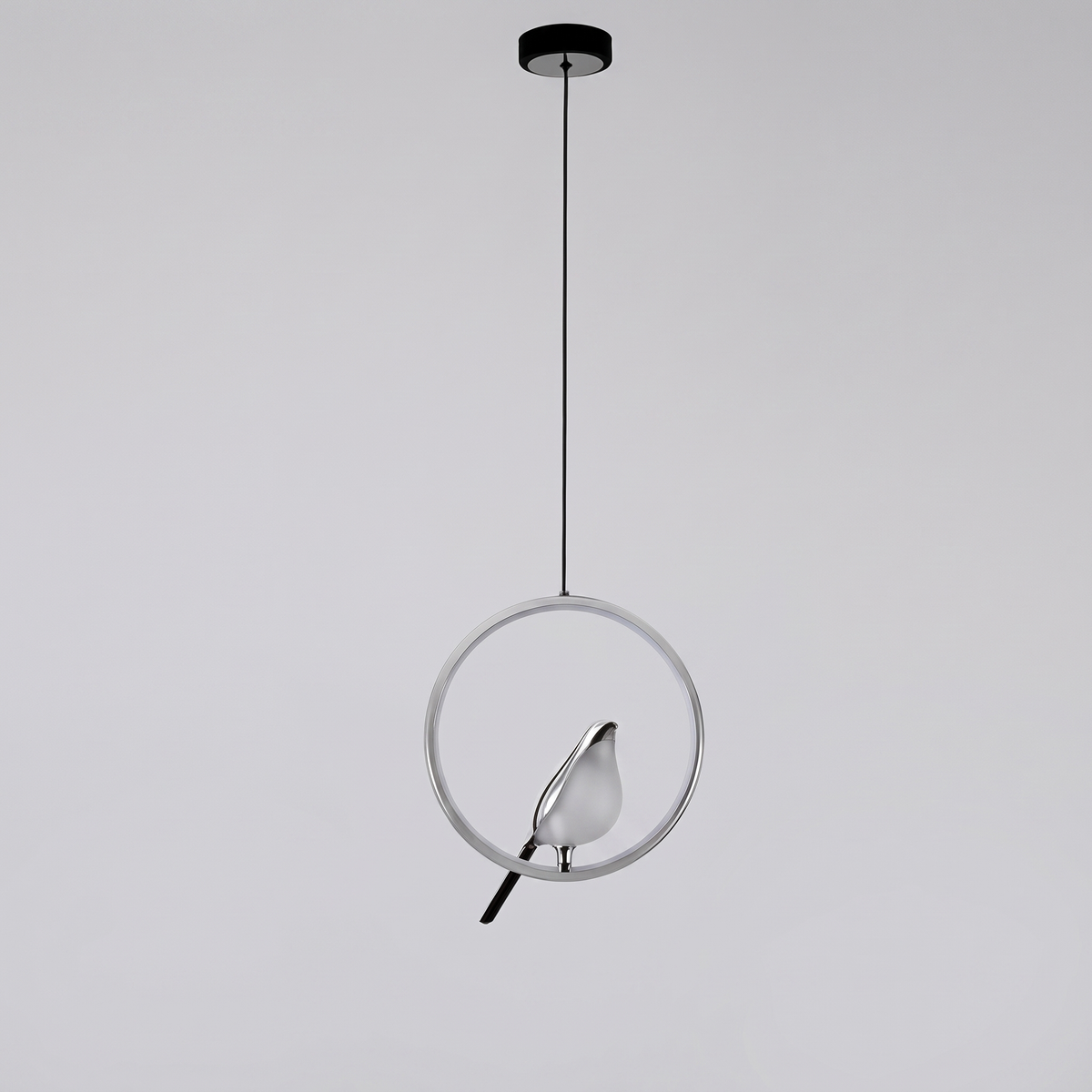 Magpie pendant light, circular silver frame