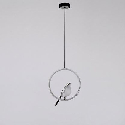 Magpie pendant light, circular silver frame