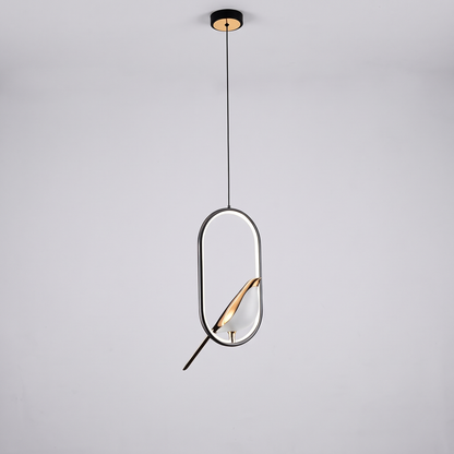 Magpie pendant light, elliptical black and gold frame