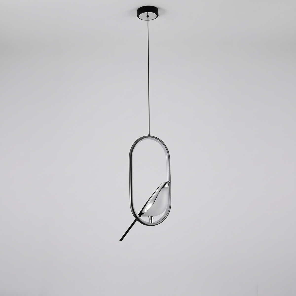 Magpie pendant light, elliptical black and silver frame