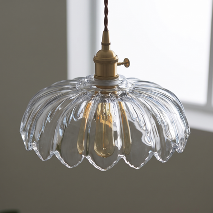 Vintage flower pendant lamp with clear glass shade