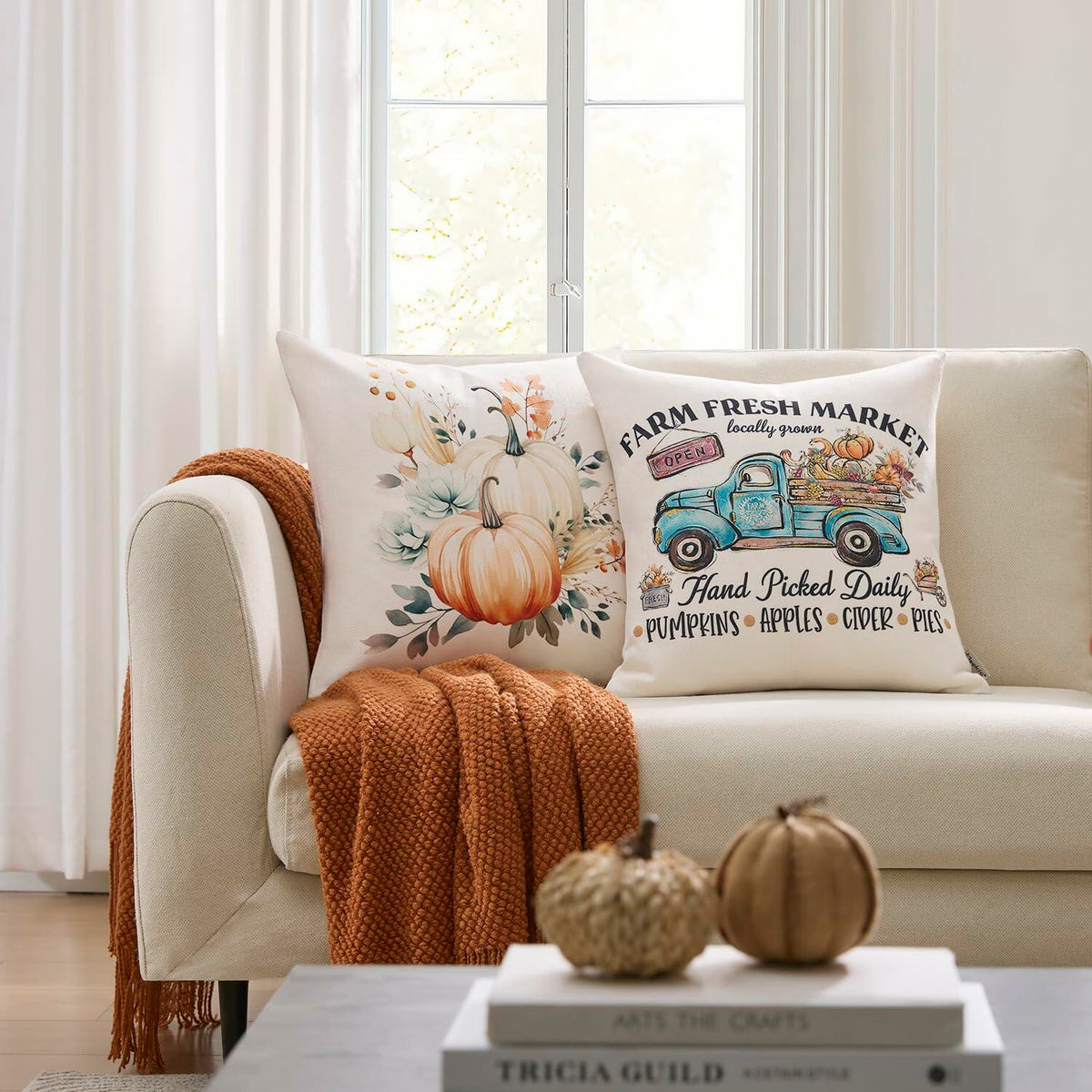Truvane Cushion Covers - Blue Pumpkin Truck, Four Pack