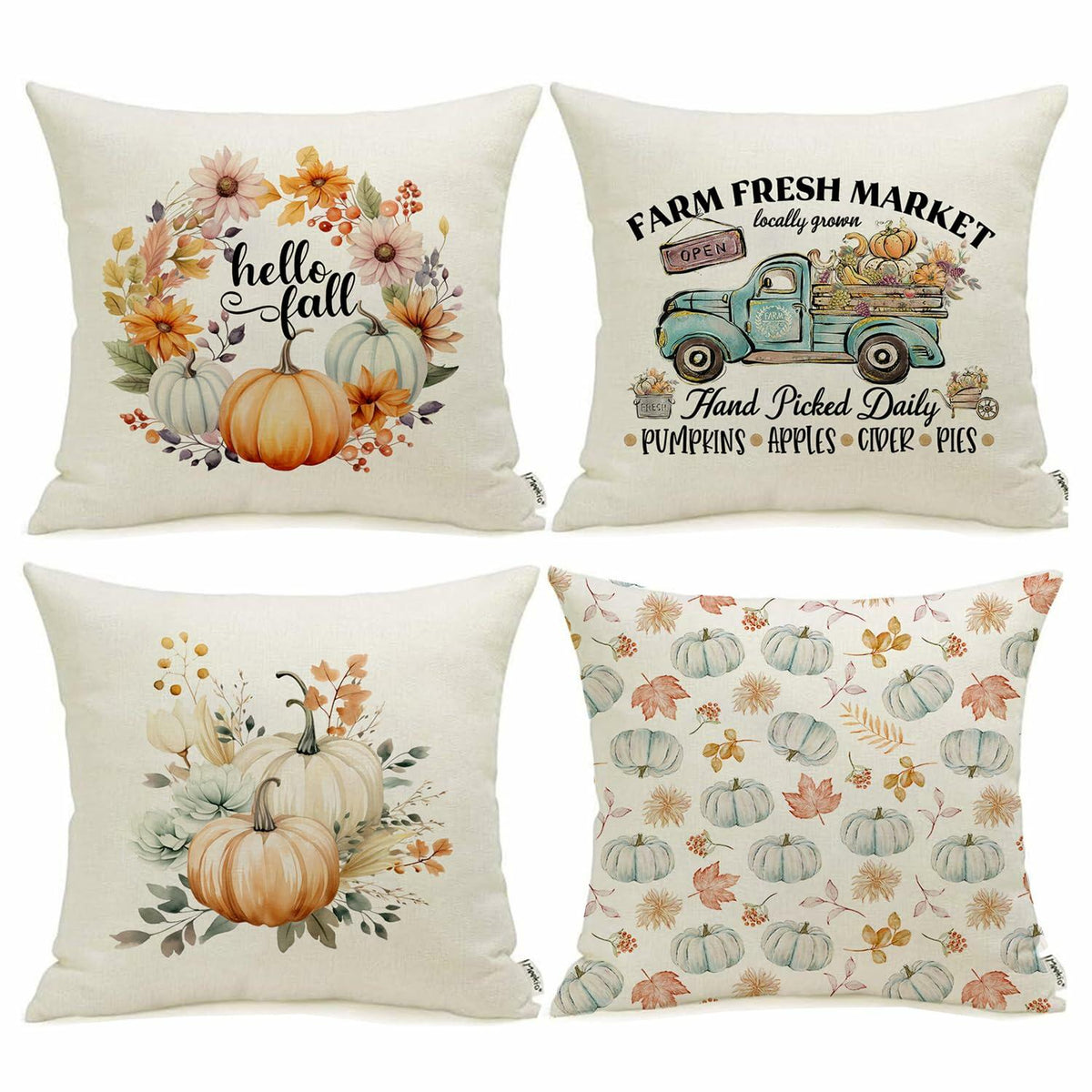 Truvane Cushion Covers - Blue Pumpkin Truck, Four Pack