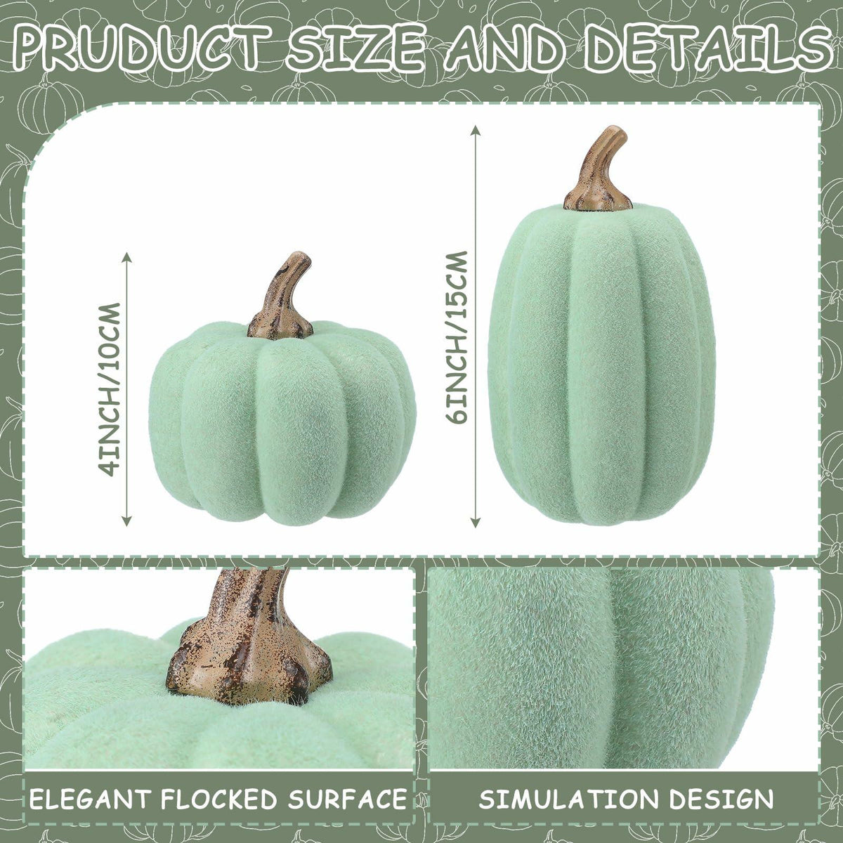 Velmoss Foam Pumpkins - Flocked Velvet Pair, Green