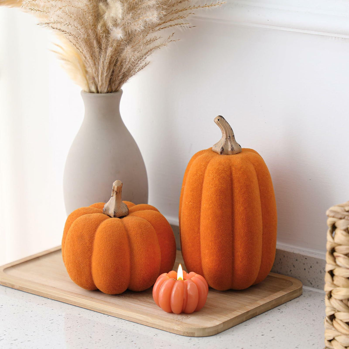 Velmoss Foam Pumpkins - Flocked Velvet Pair, Orange