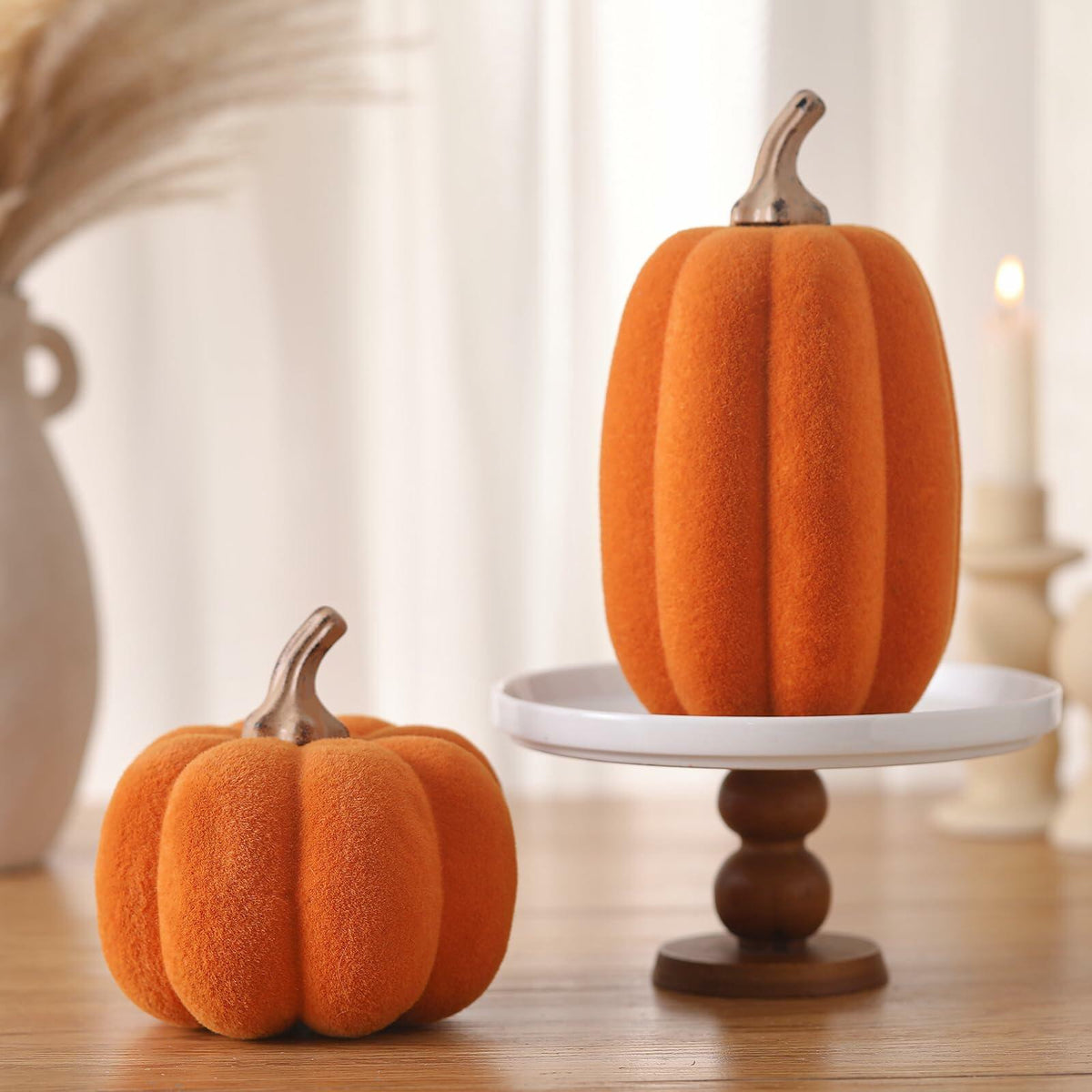 Velmoss Foam Pumpkins - Flocked Velvet Pair, Orange