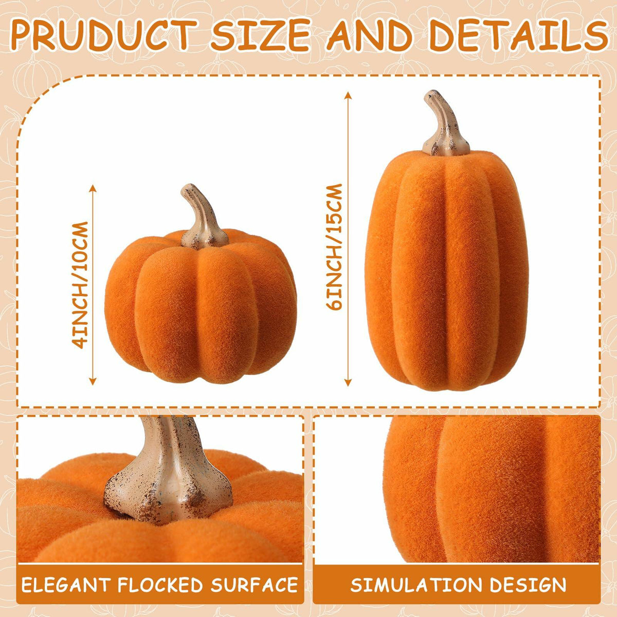 Velmoss Foam Pumpkins - Flocked Velvet Pair, Orange